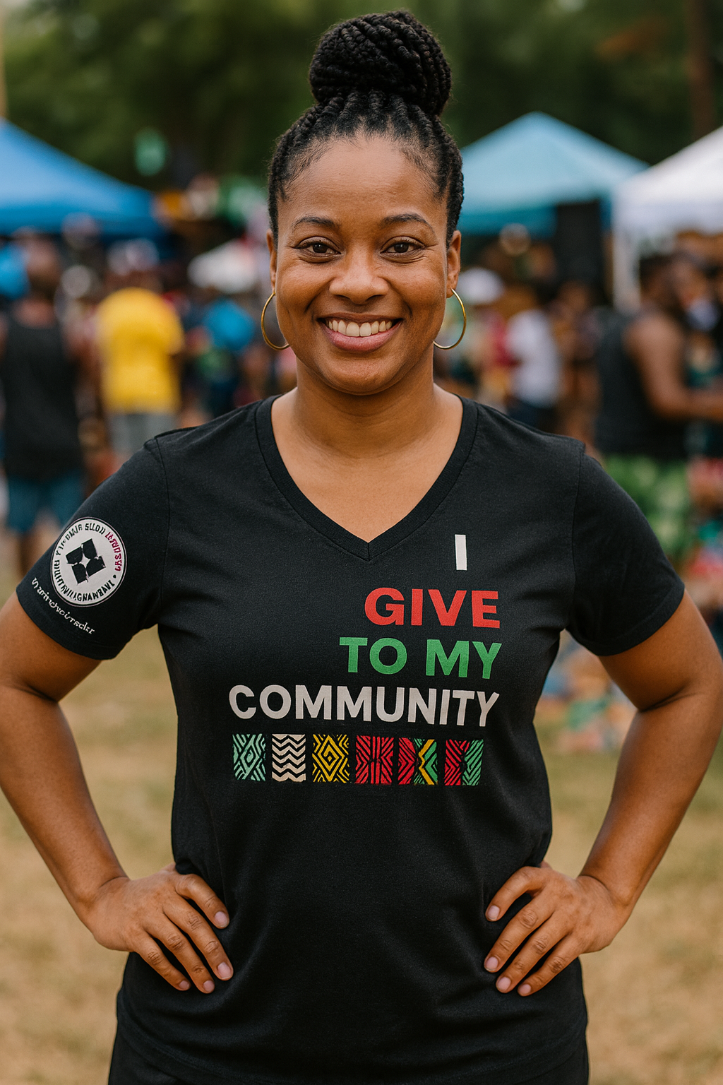 I GIVE TO MY COMMUNITY - 1 STRIP V-Neck - African inspired