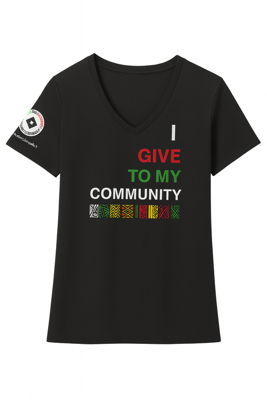 I GIVE TO MY COMMUNITY - 1 STRIP V-Neck - African inspired