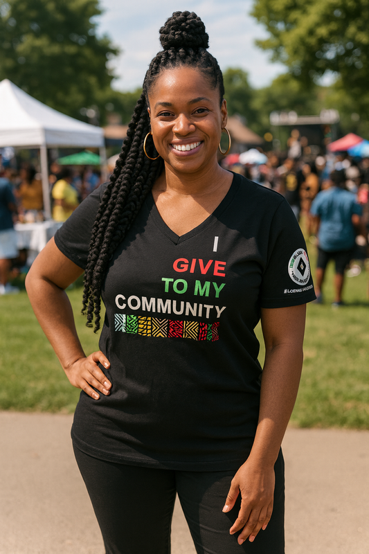 I GIVE TO MY COMMUNITY - 1 STRIP V-Neck  - African inspired