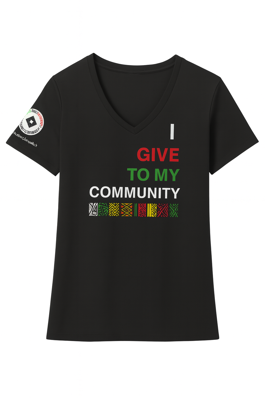I GIVE TO MY COMMUNITY - 1 STRIP V-Neck  - African inspired